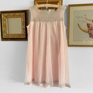 50s 60s Babydoll Chiffon Night Dress Vintage Slip Light Pink & Gray